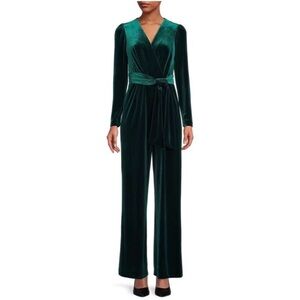 ANTONIO MELANI Miranda Emerald Green Velvet Long Sleeve Jumpsuit